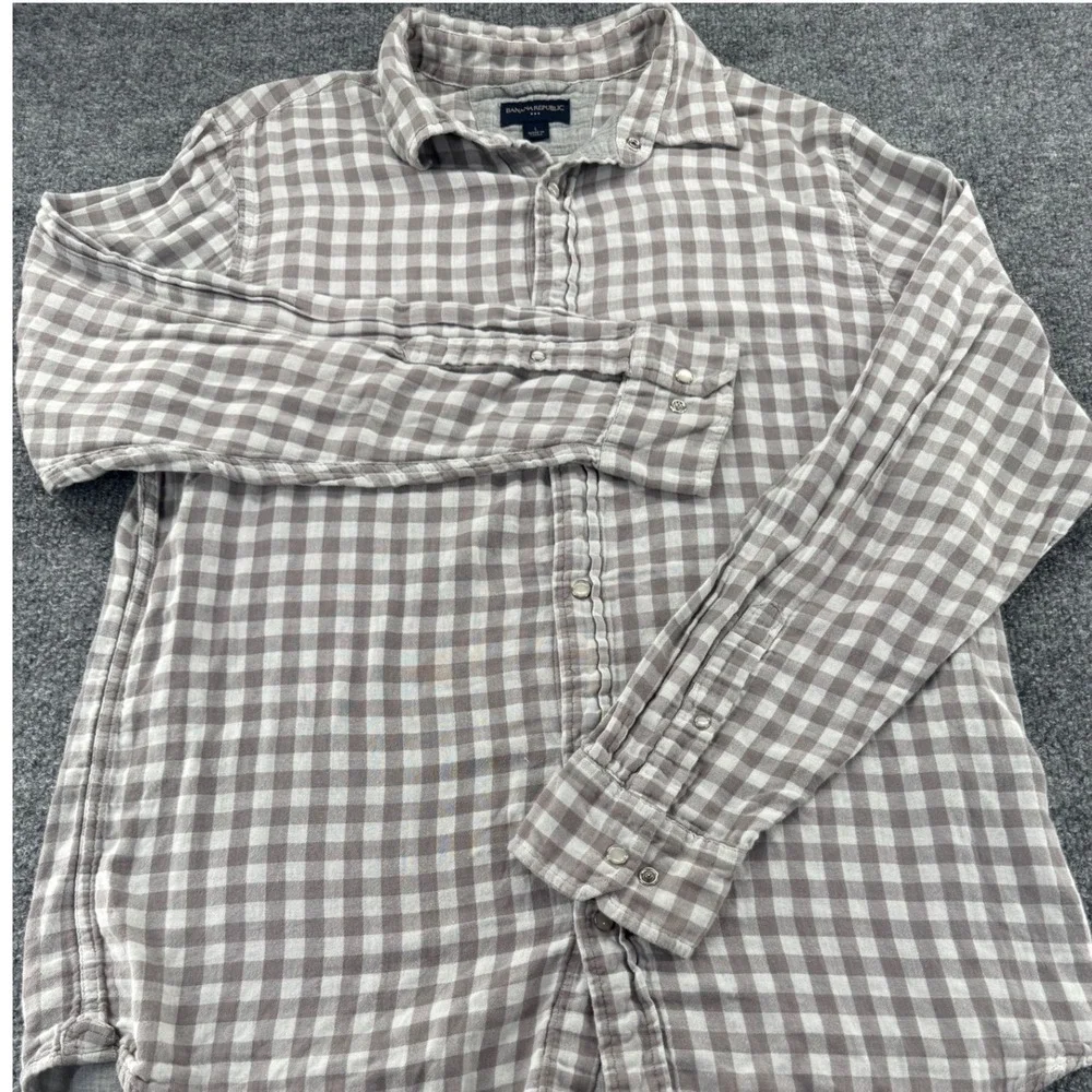 Banana Republic Shirt Men L Heritage Cotton Plaid Grey Long Sleeve Casual Y2K